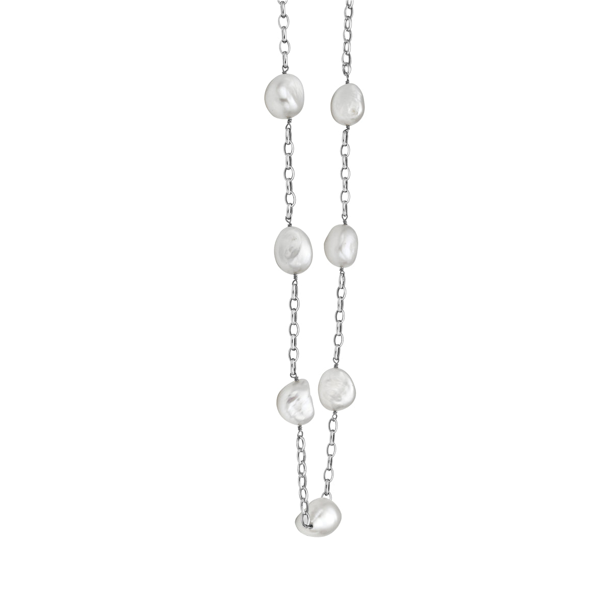 14K White Gold Freshwater Pearl Tincup Necklace, 10-11mm