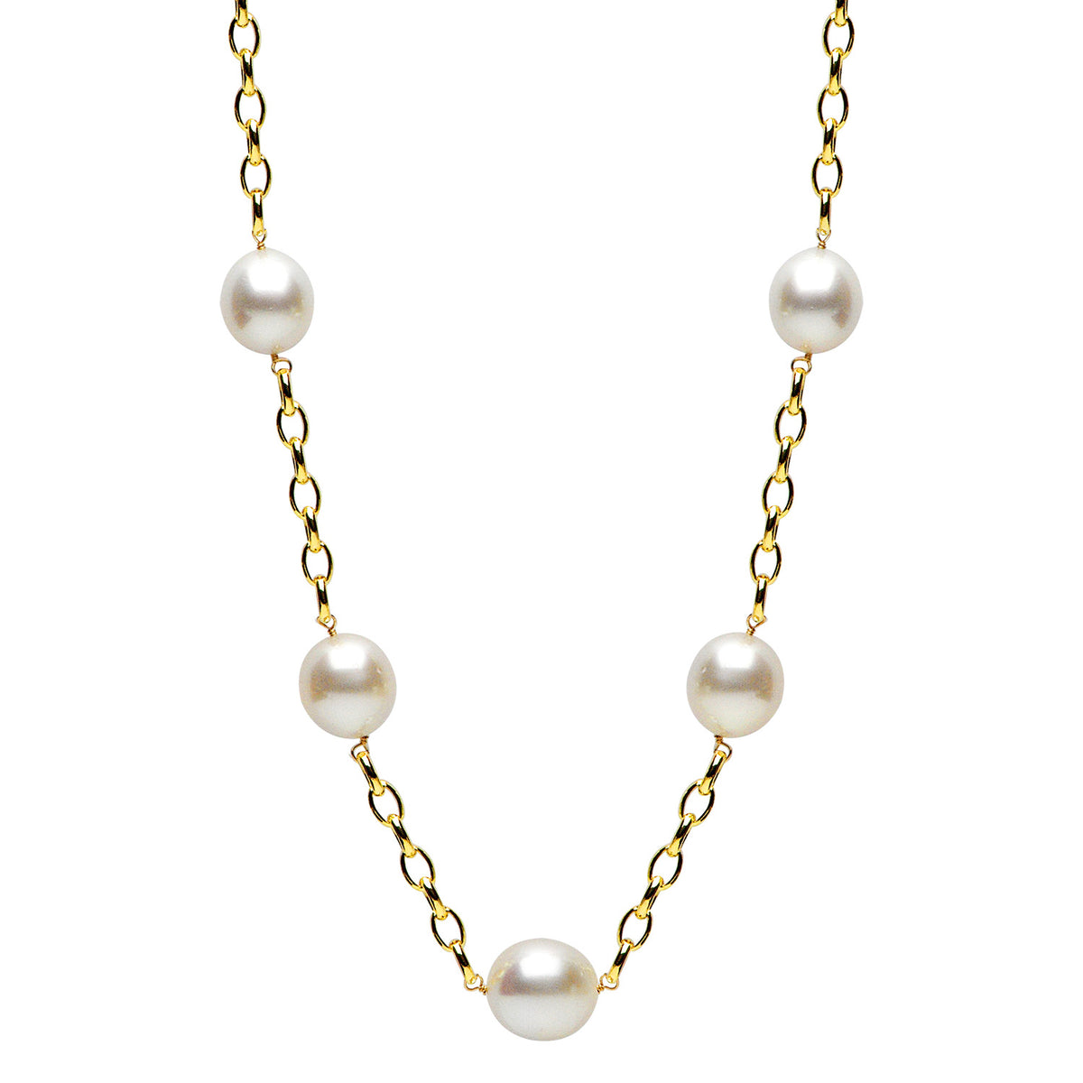 14K Yellow Gold South Sea Pearl Tin Cup Necklace, 12-15mm