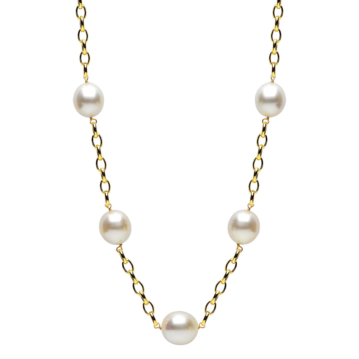 14K White Gold South Sea Pearl Tincup Necklace, 12-15mm