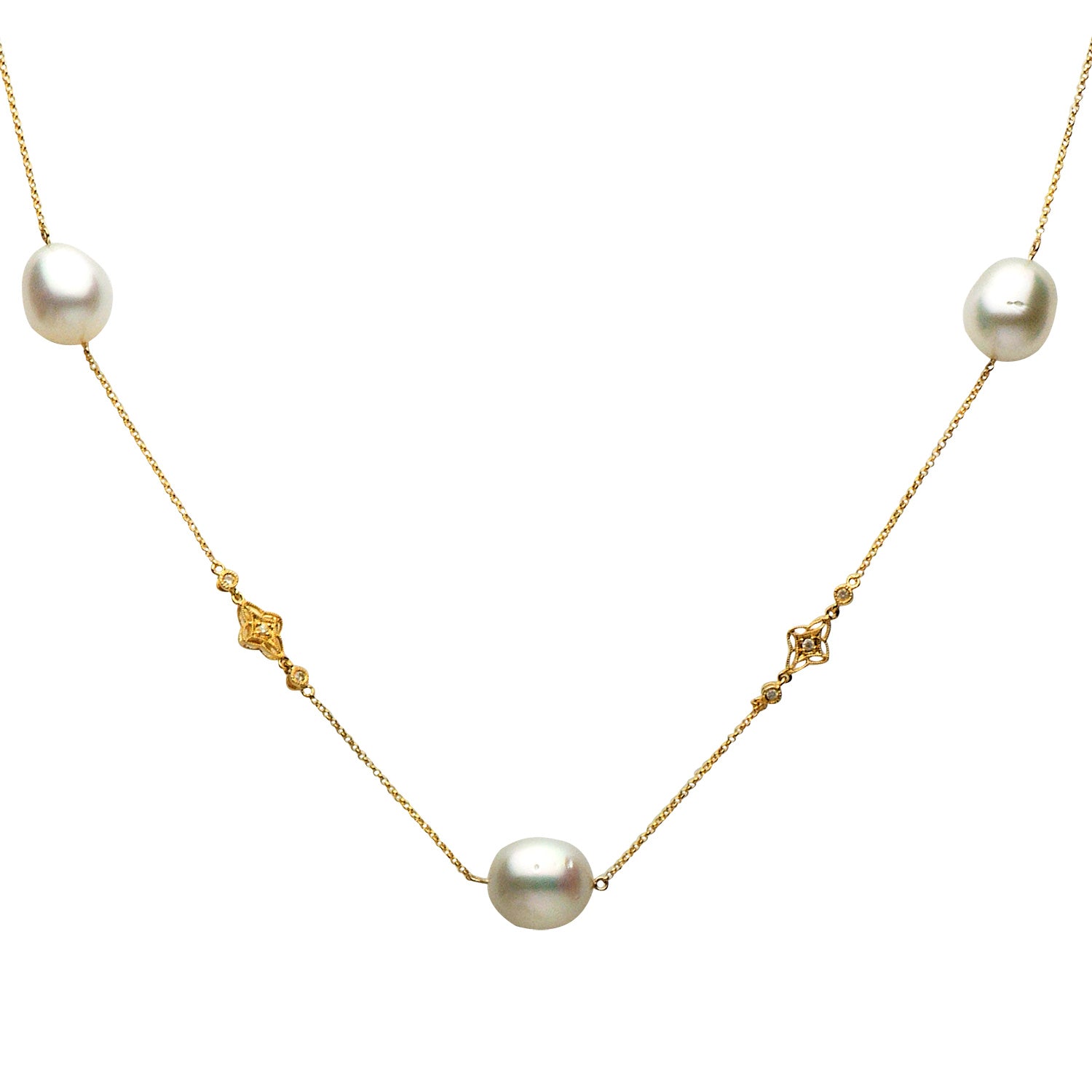 14K Yellow Gold South Sea Pearl Necklace, 11-12mm