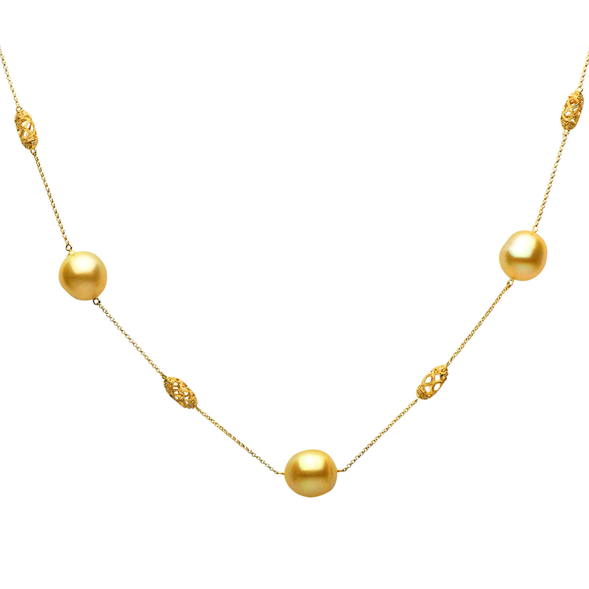 14K Yellow Gold Golden South Sea Pearl Tincup Necklace, 11-12mm