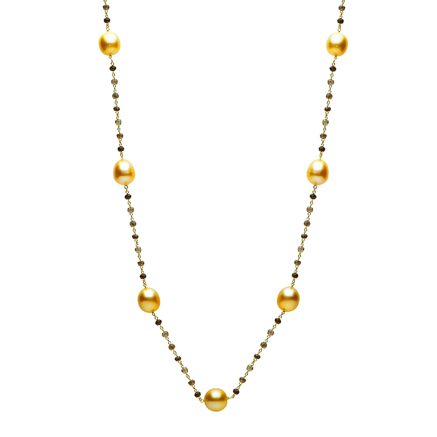 18K Yellow Gold Smokey Quartz Necklace, 13-14mm