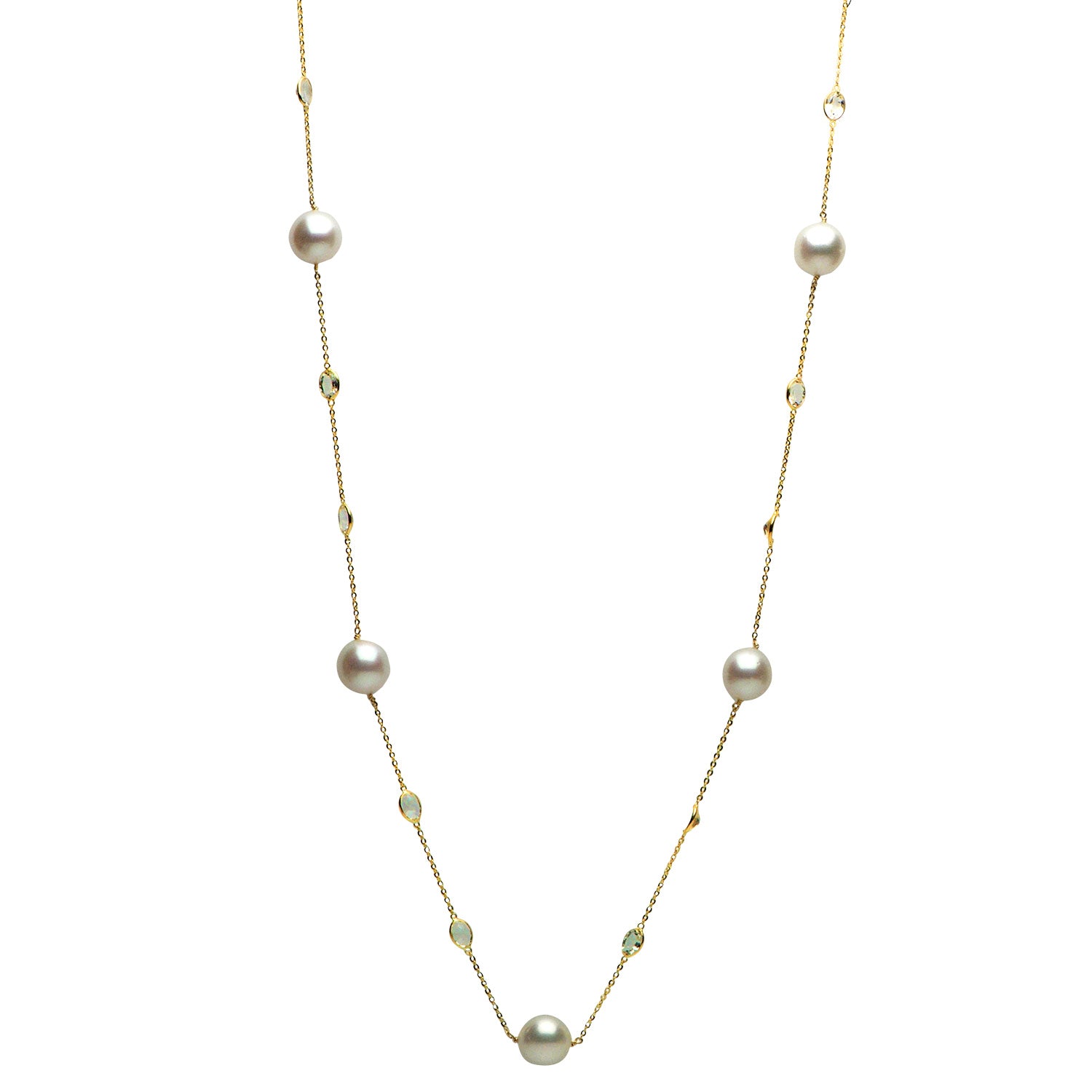 14K Yellow Gold South Sea White Pearl Necklace, 11-12mm