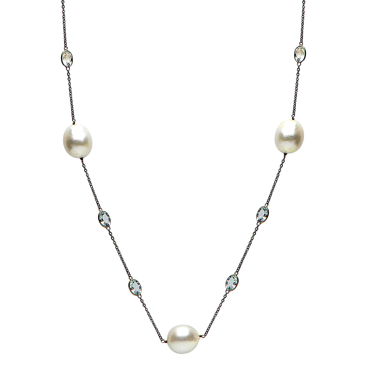 14K Yellow Gold South Sea White Pearl Necklace, 11-12mm