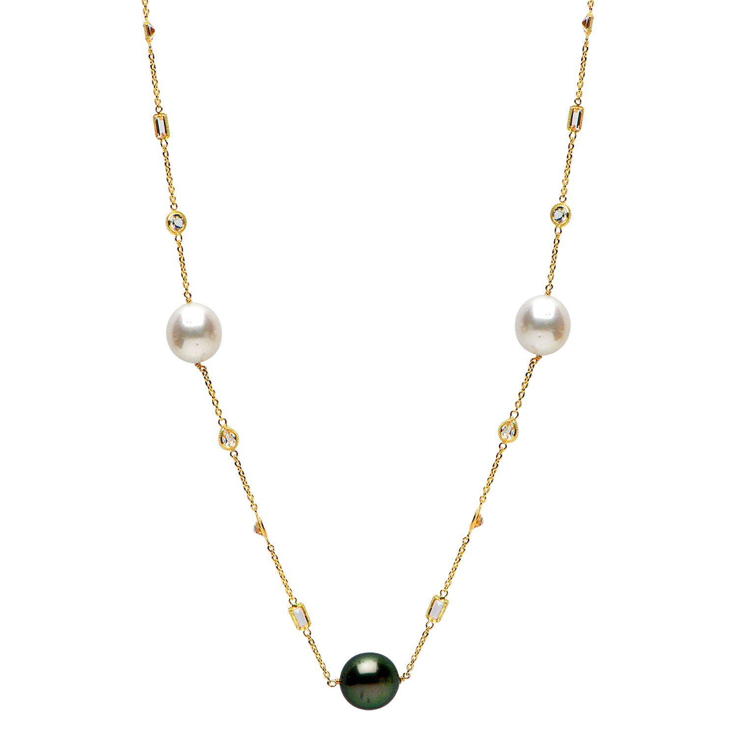14K Yellow Gold Tahitian Pearl Necklace, 11-12mm