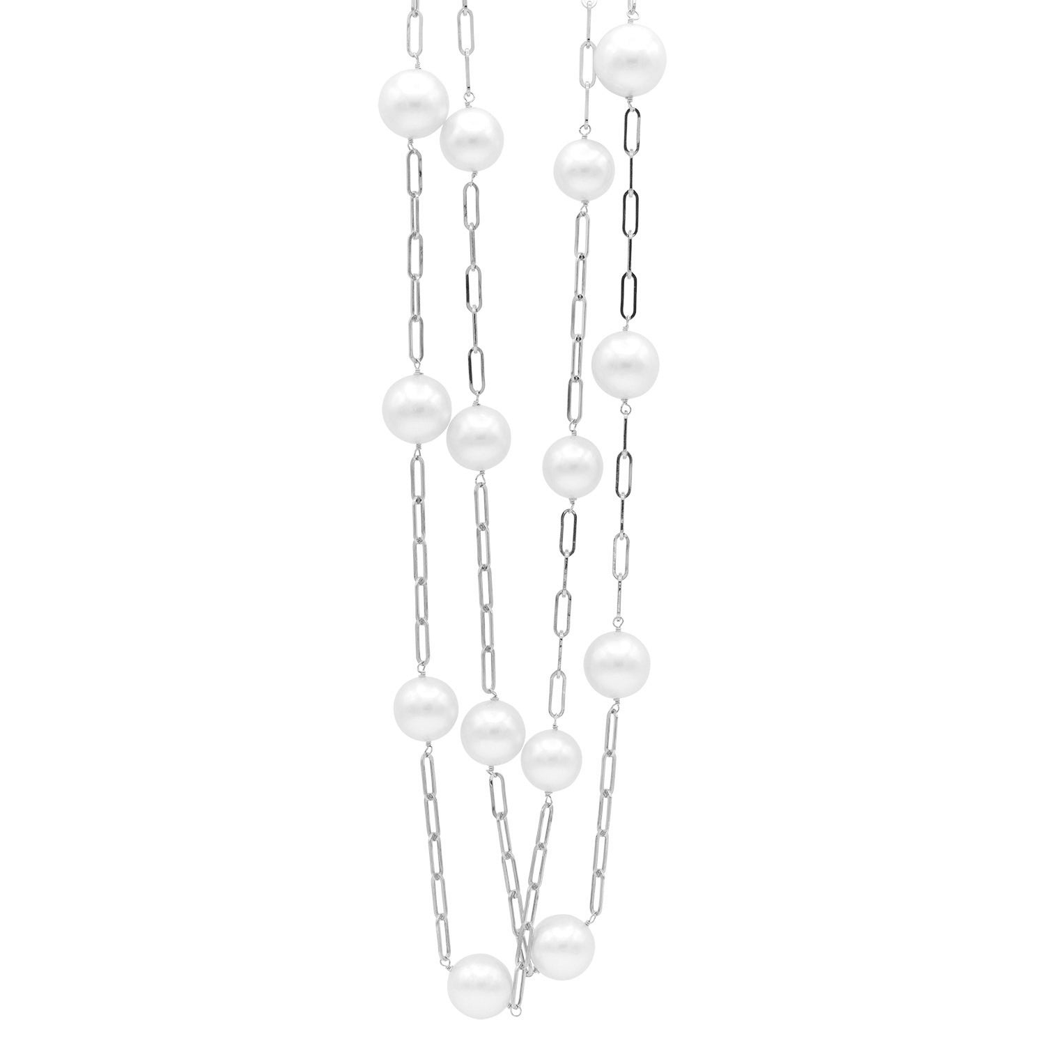 14K White Gold Freshwater Pearl Tincup Necklace, 10.50-11.50mm
