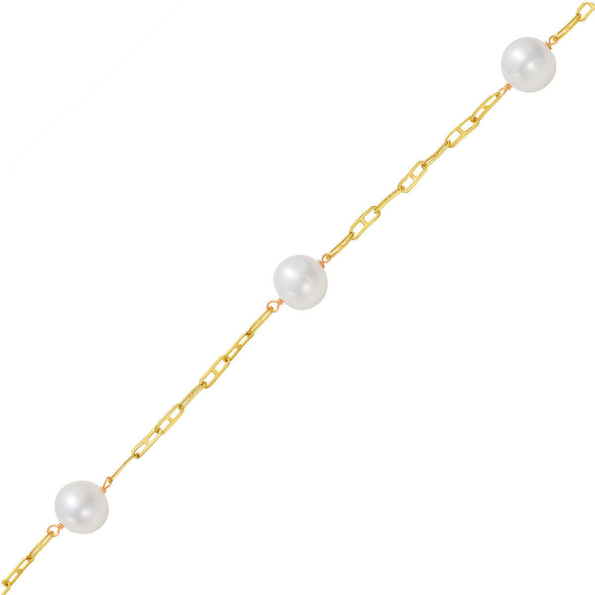 14K Gold White Freshwater Pearl Tincup Necklace, 8-9mm