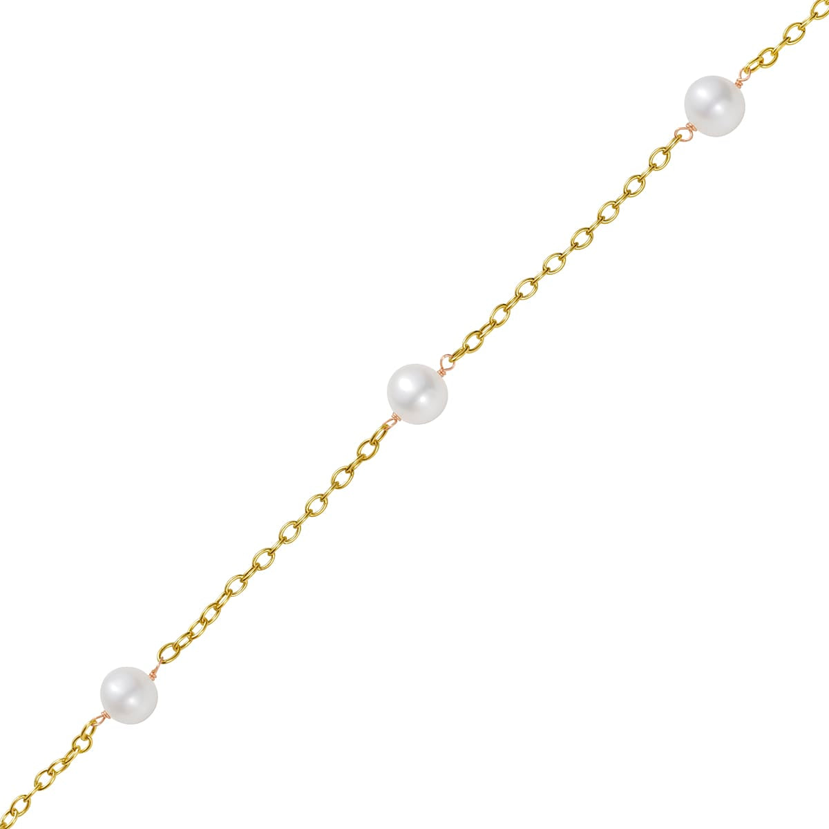 14K Yellow Gold Tin Cup White FW Pearl Necklace, 8-9mm