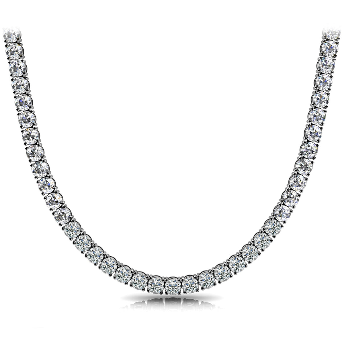 18K White Gold Diamond Tennis Necklace, 13.1ct