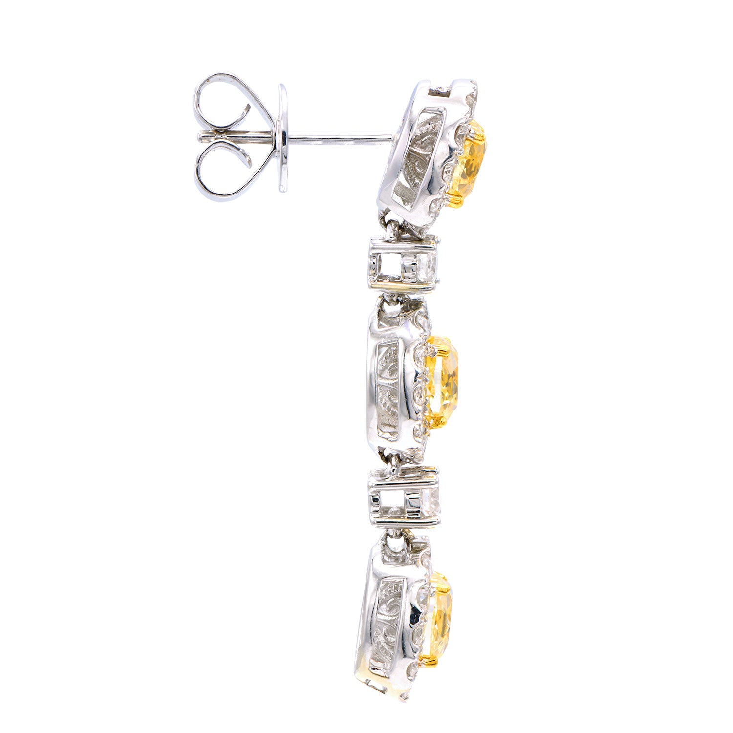 Handmade 18K Yellow Gold Yellow Diamond Earrings, 3.73ct