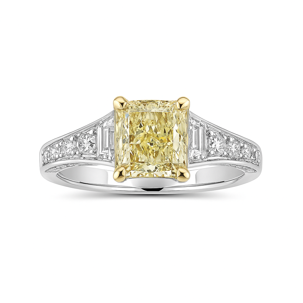 Handmade 18K Yellow Gold Yellow Diamond Ring, 1.5ct