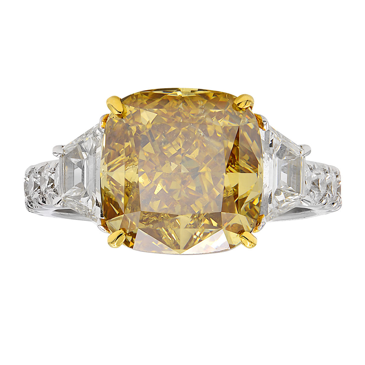 Handmade 18K Yellow Gold Cushion Yellow Diamond Ring