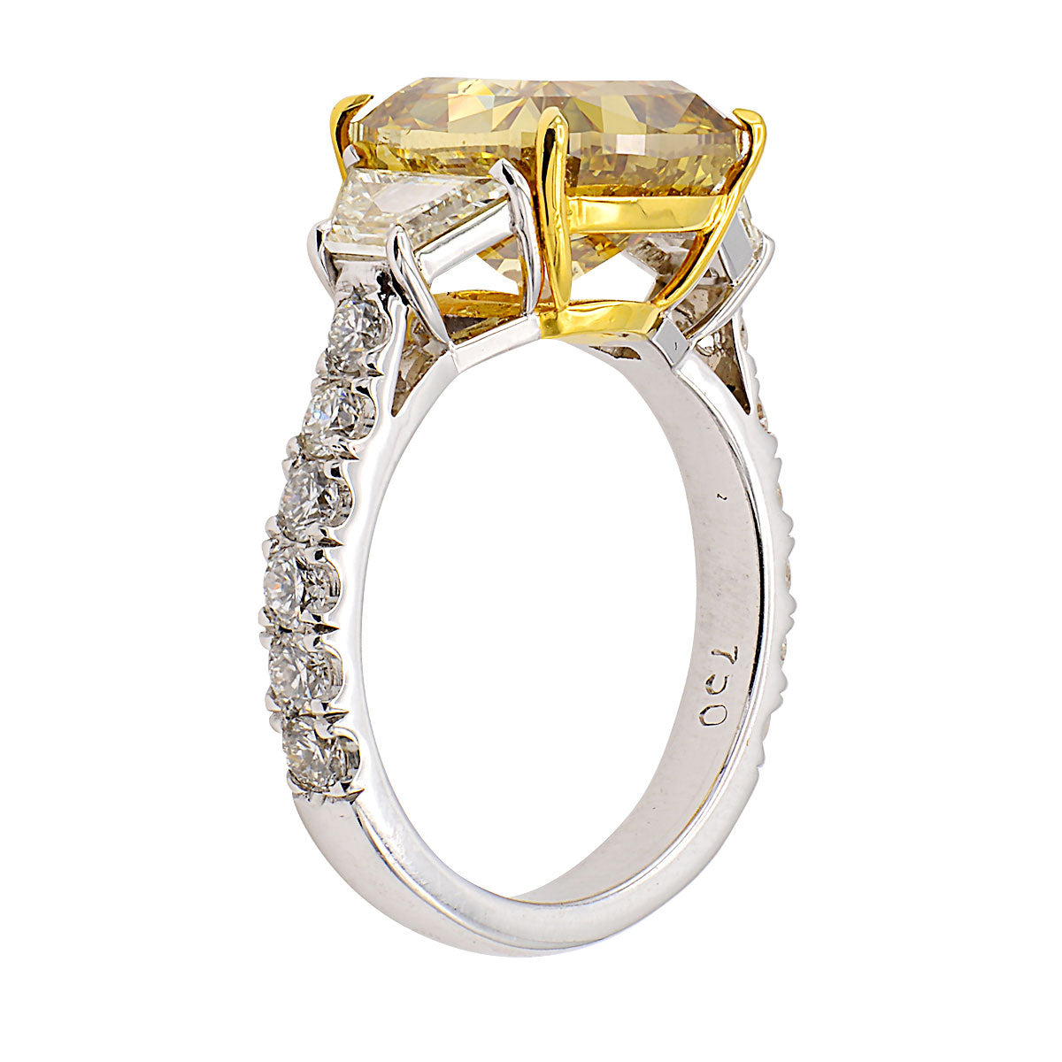 Handmade 18K Yellow Gold Cushion Yellow Diamond Ring, 6.05ct