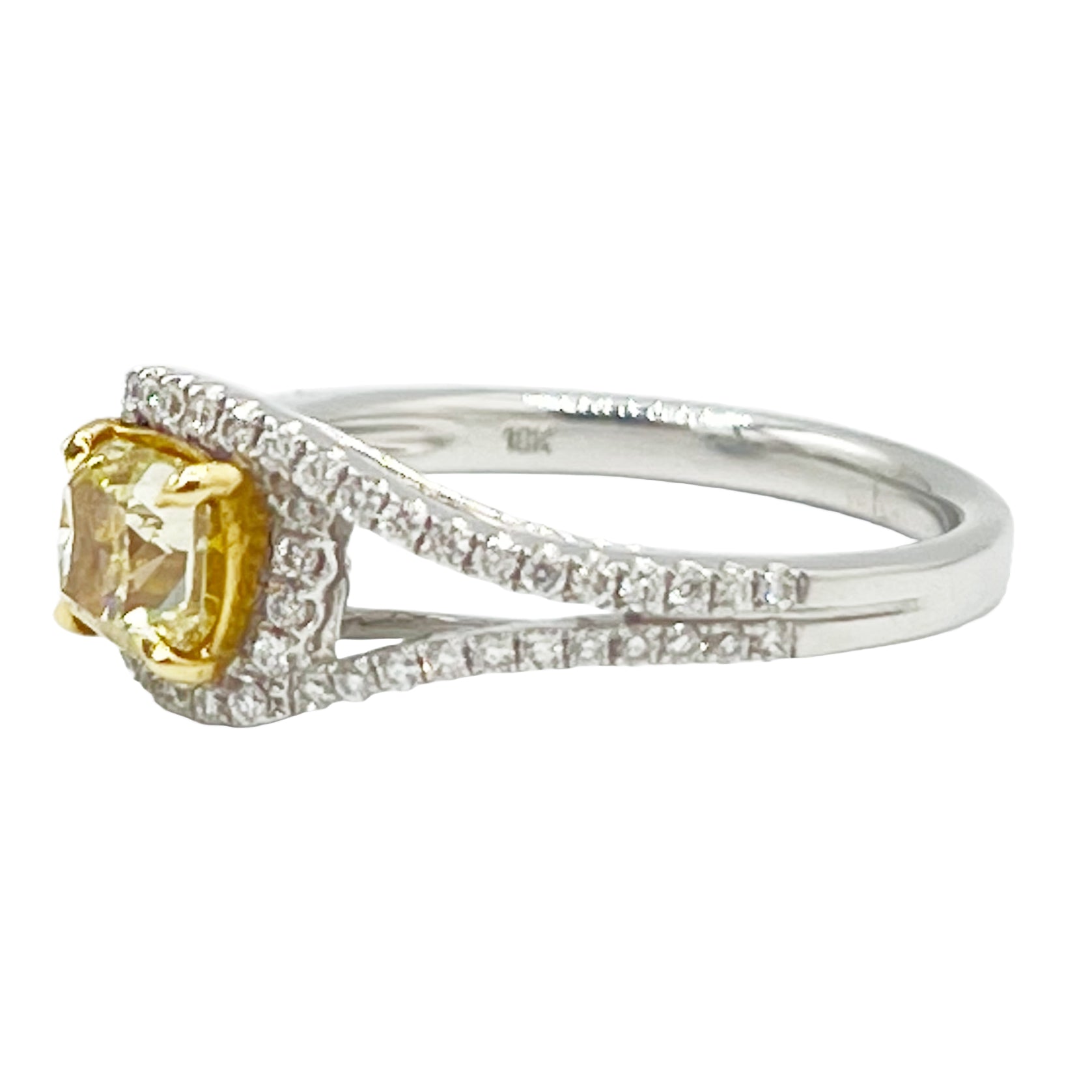 Handmade 18K White GoldY Yellow Diamond Ring, 0.85ct