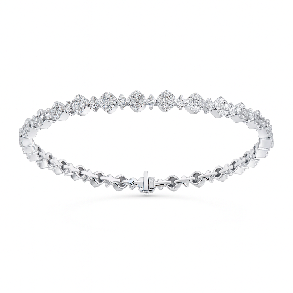 14K White Gold Cushion Shape Cluster Diamond Bracelet, 2.67ct
