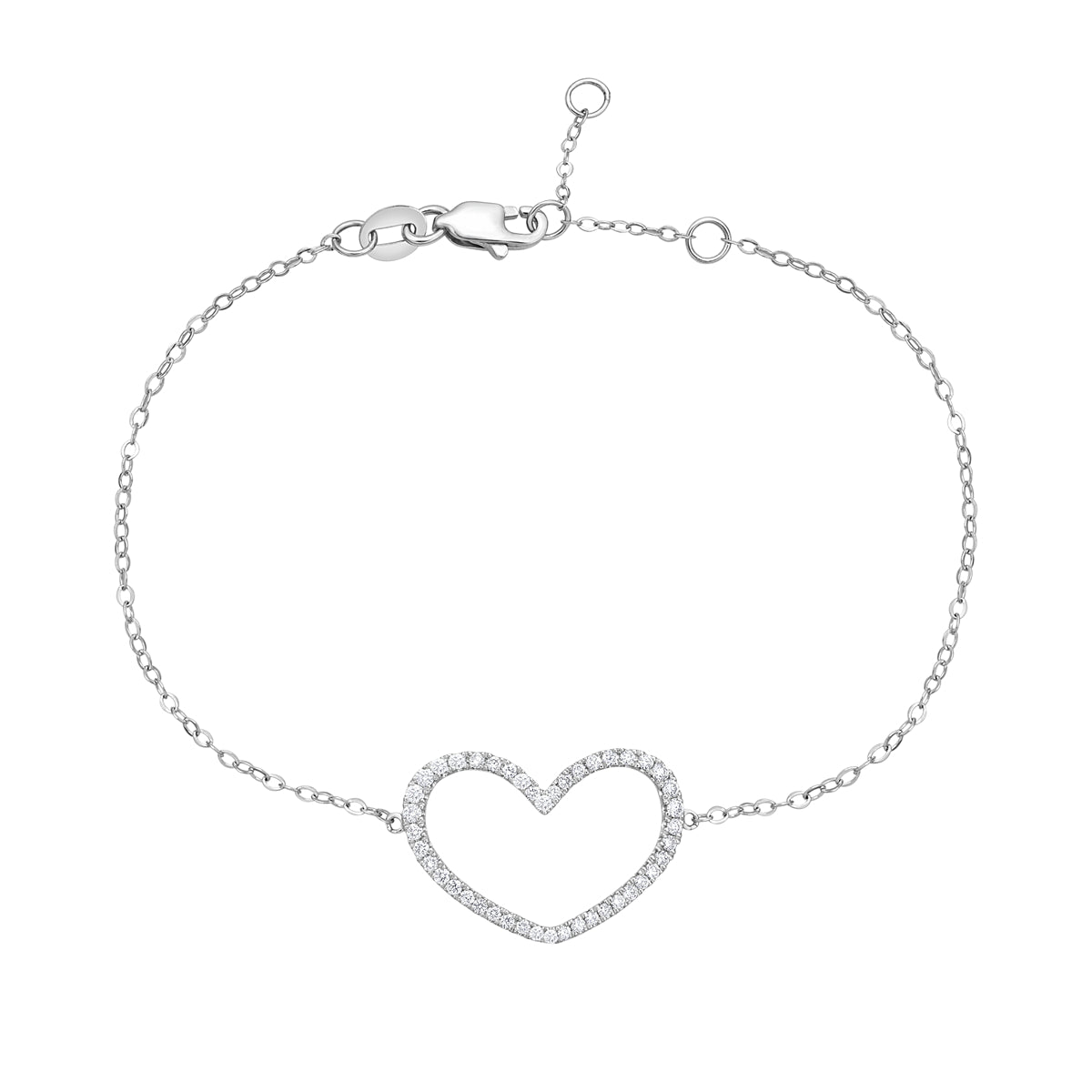 14K White Gold Open Heart Diamond Bracelet