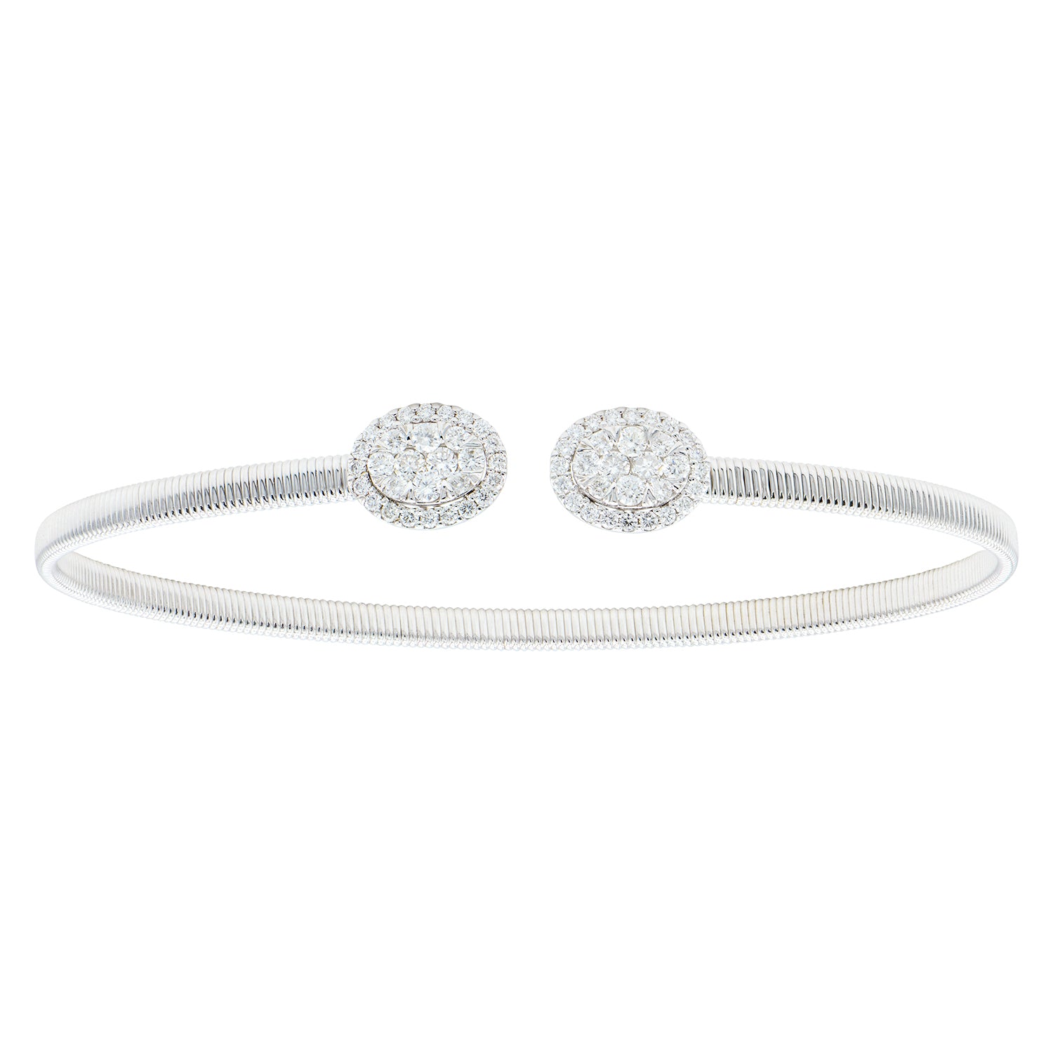 14K White Gold Diamond Oval Cluster Bangle