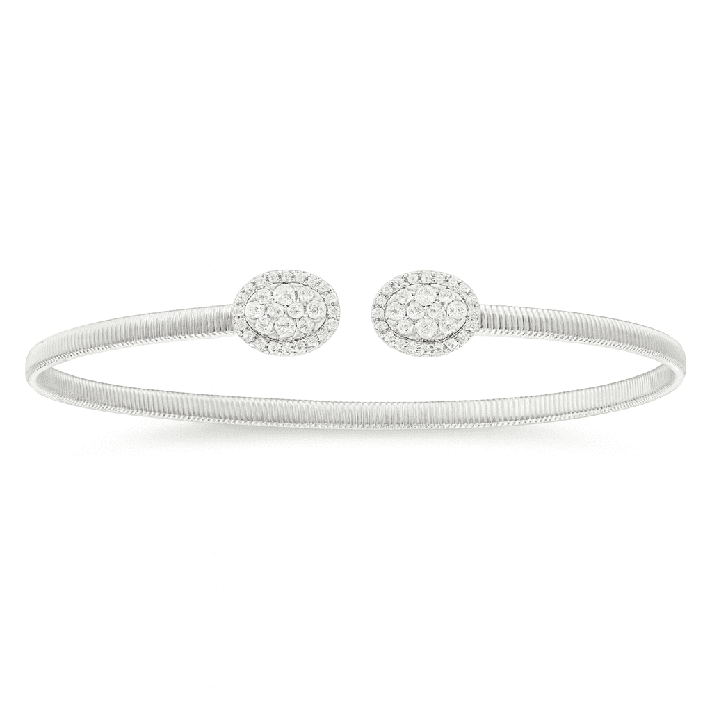 14K White Gold Diamond Oval Cluster Bangle, 0.6ct