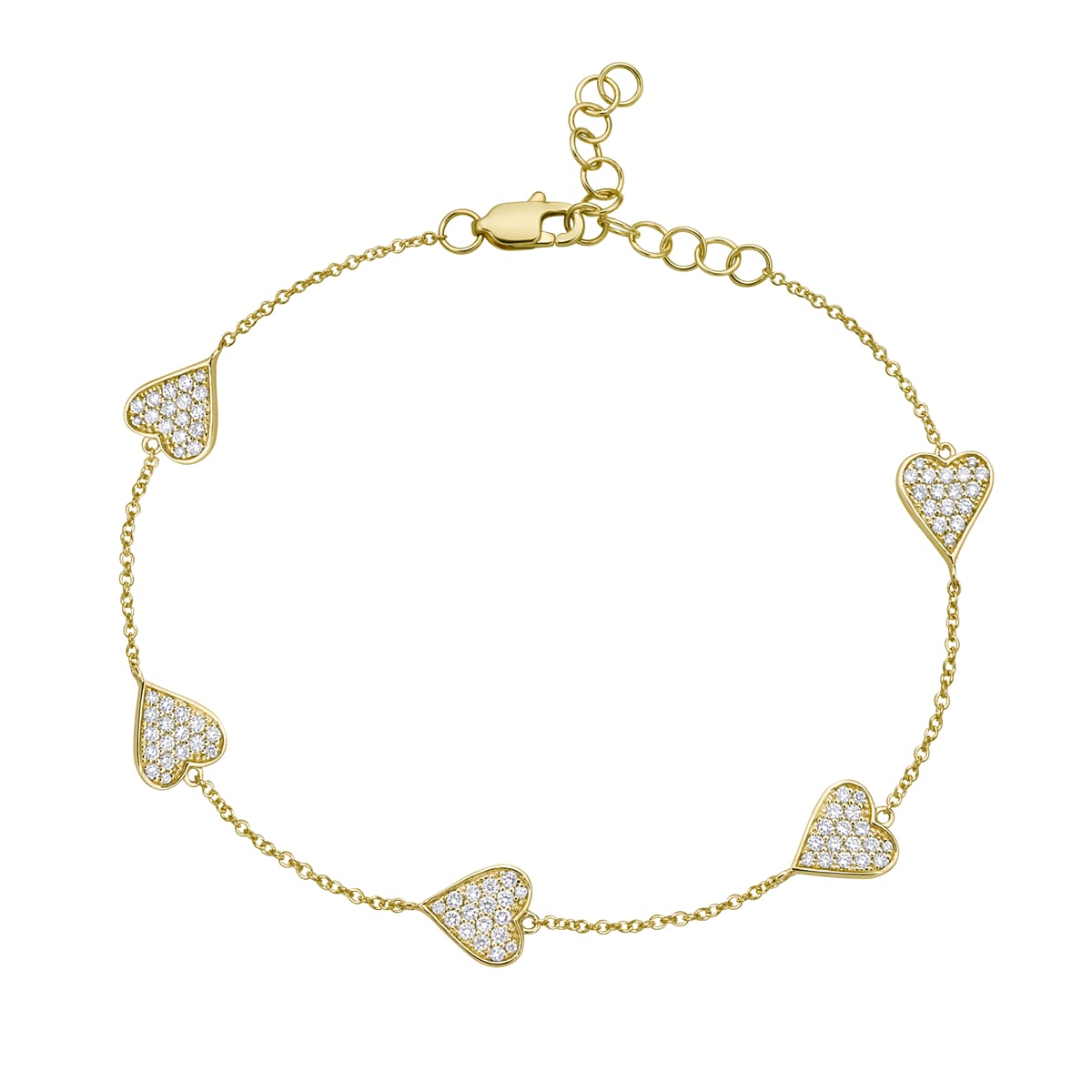 14K Yellow Gold Diamond Heart Eternity Bracelet, 0.51ct