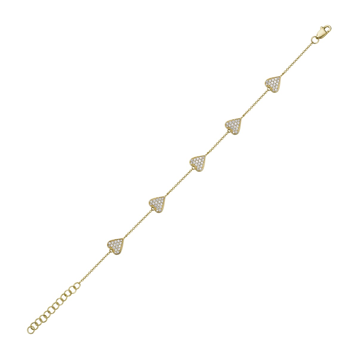 14K Yellow Gold Diamond Heart Eternity Bracelet, 0.51ct