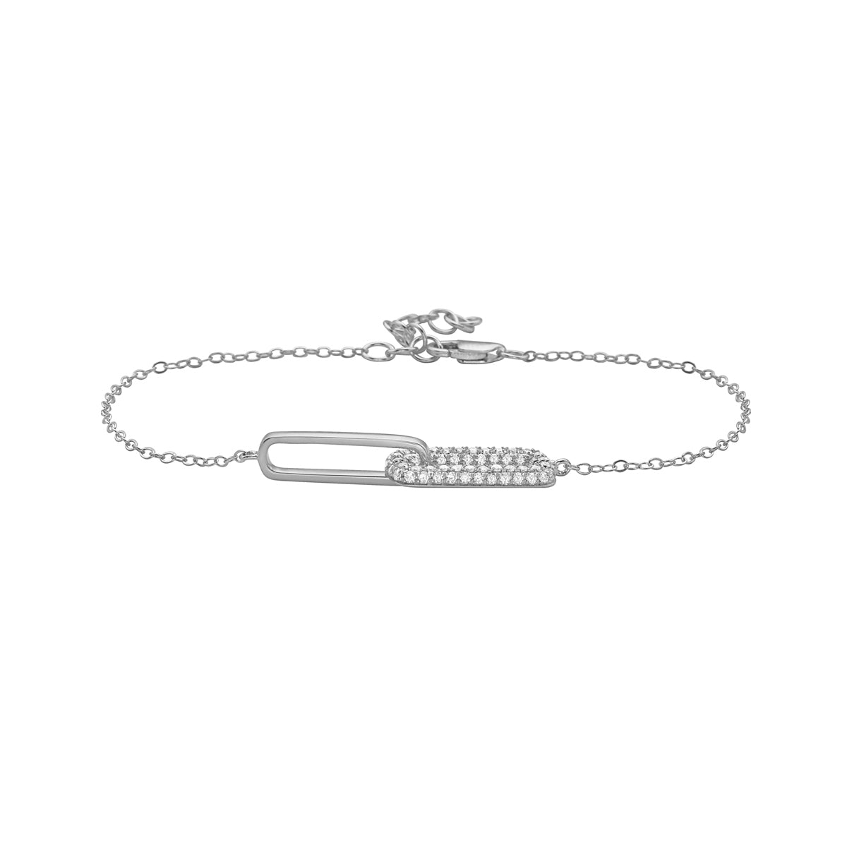 14K White Gold Diamond Paperclip Bracelet