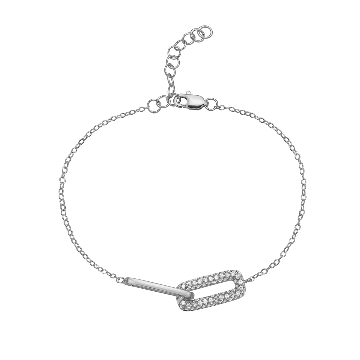 14K White Gold Diamond Paperclip Bracelet