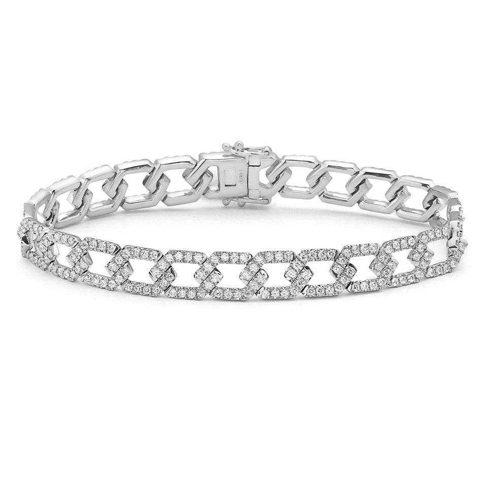 14K White Gold Diamond Locking Links Bracelet, 2.83ct