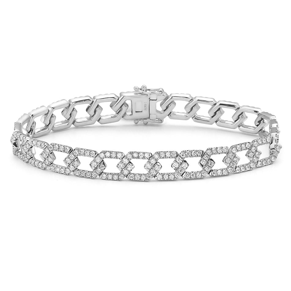 14K White Gold Diamond Locking Links Bracelet, 2.83ct