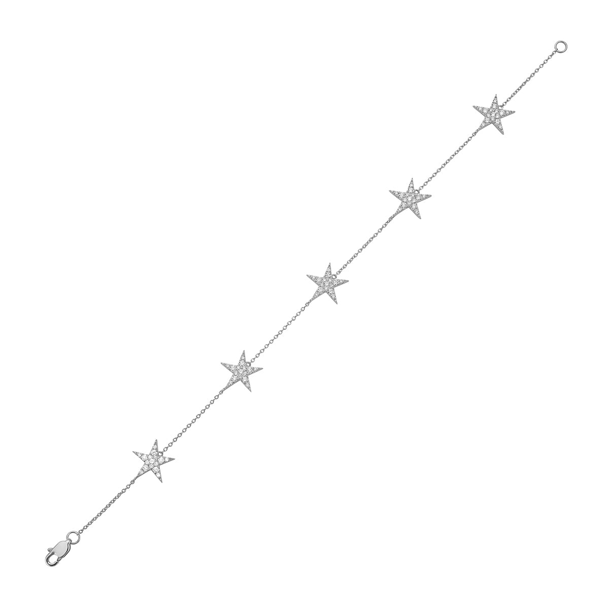 14K White Gold Diamond Stars Bracelet