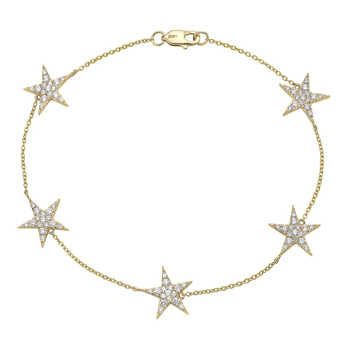 14K Yellow Gold Diamond Stars Bracelet, 0.78ct