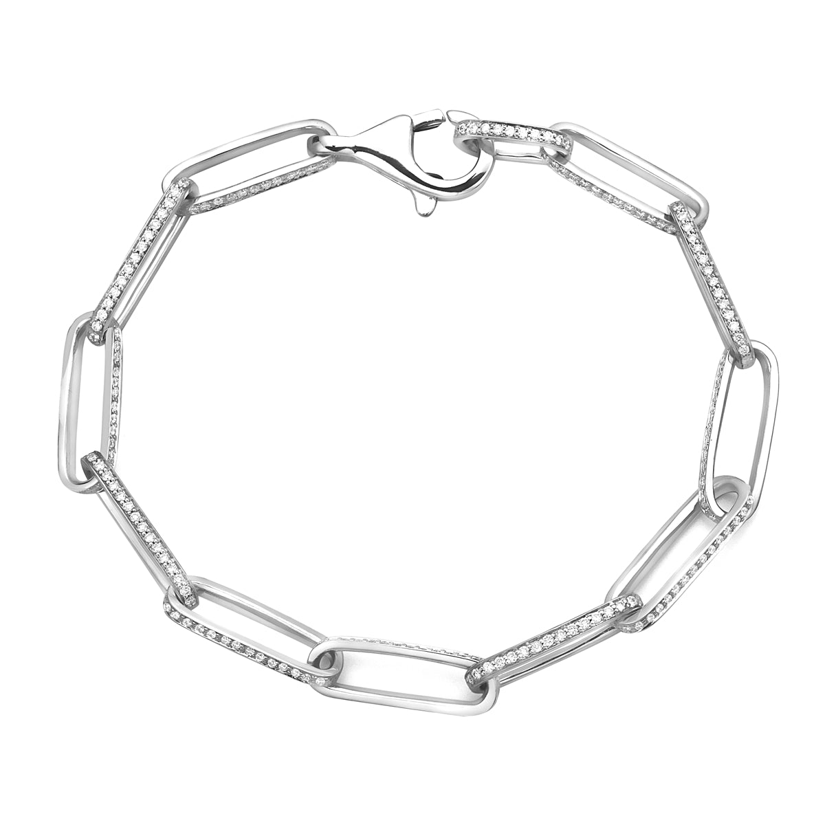 14K White Gold Eternity Diamond Paperclip Bracelet