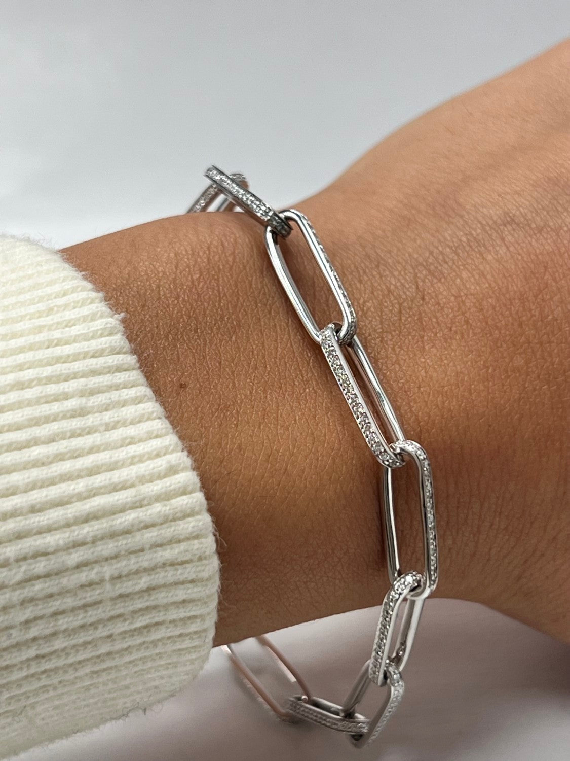 14K White Gold Eternity Diamond Paperclip Bracelet