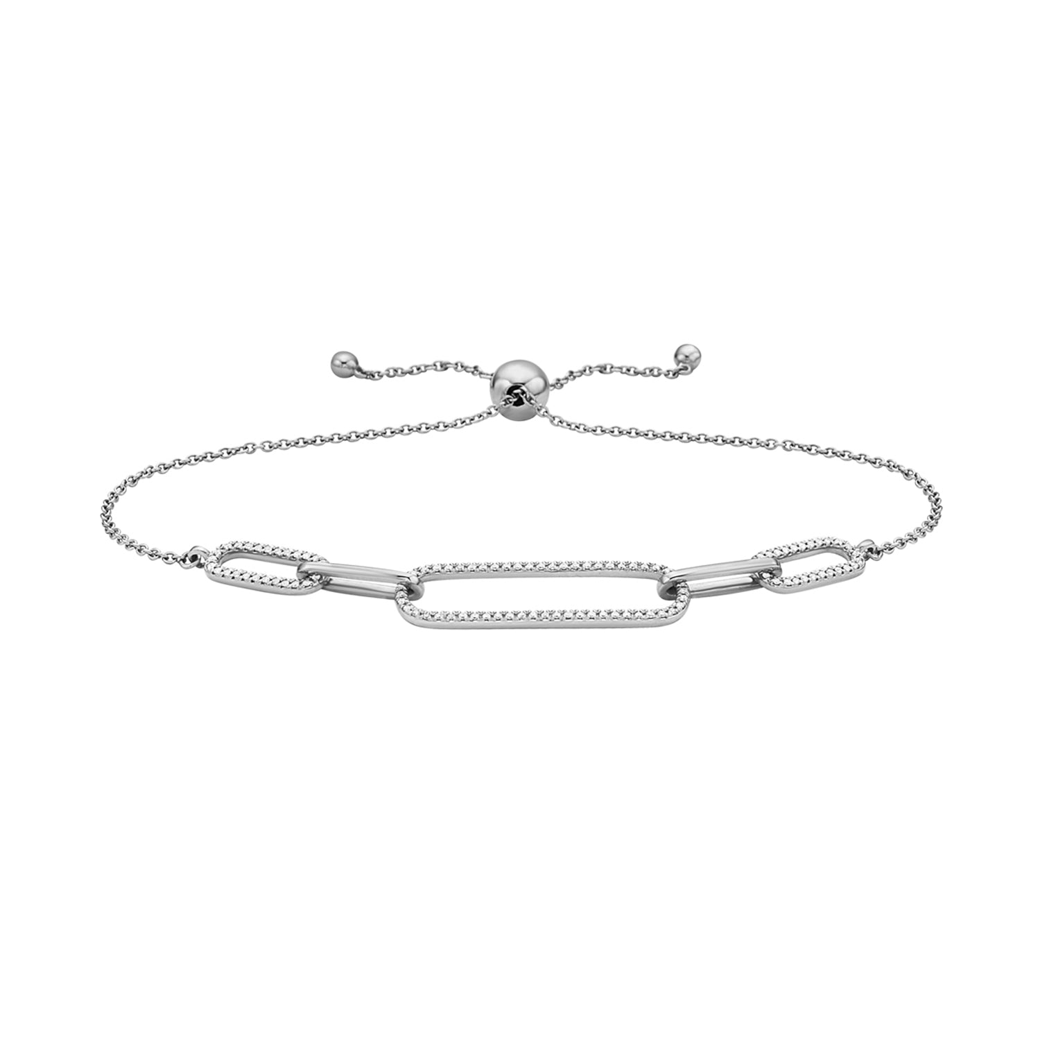 14K White Gold Paperclip Diamond Bolo Bracelet