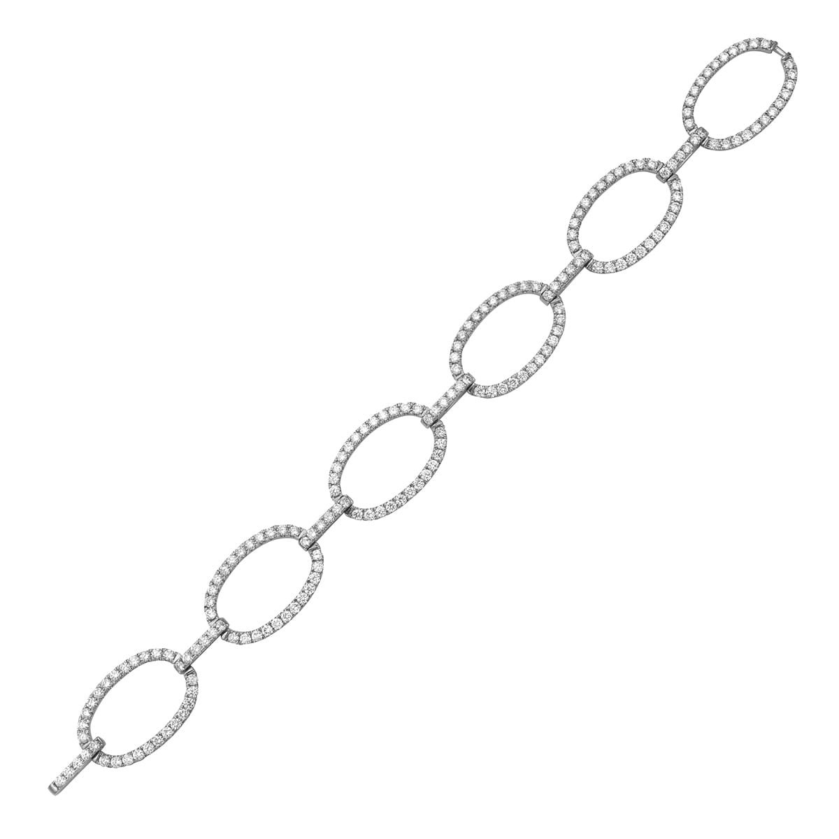 14K White Gold Diamond Open Circle Link Bangle, 4.41ct
