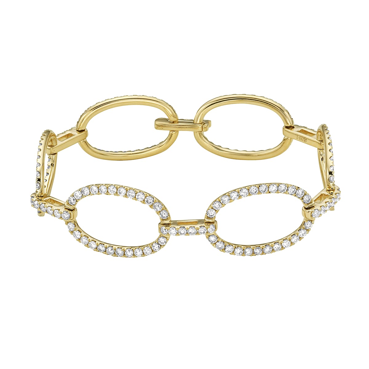 14K Yellow Gold Diamond Open Circle Link Bangle, 4.4ct