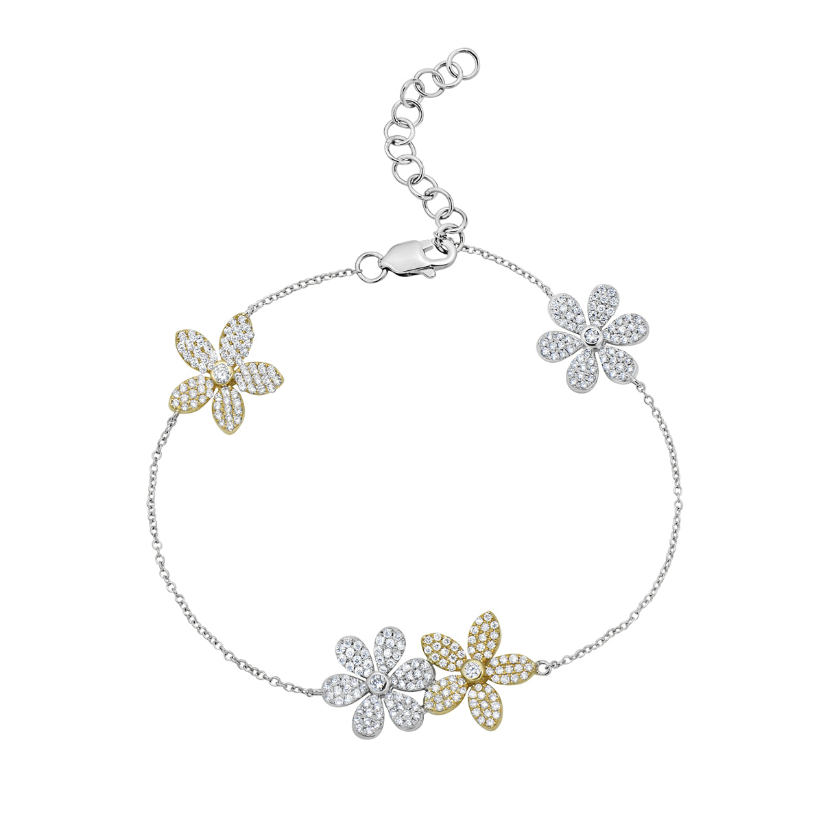 14K White Gold Adjustable Flower Diamond Bracelet