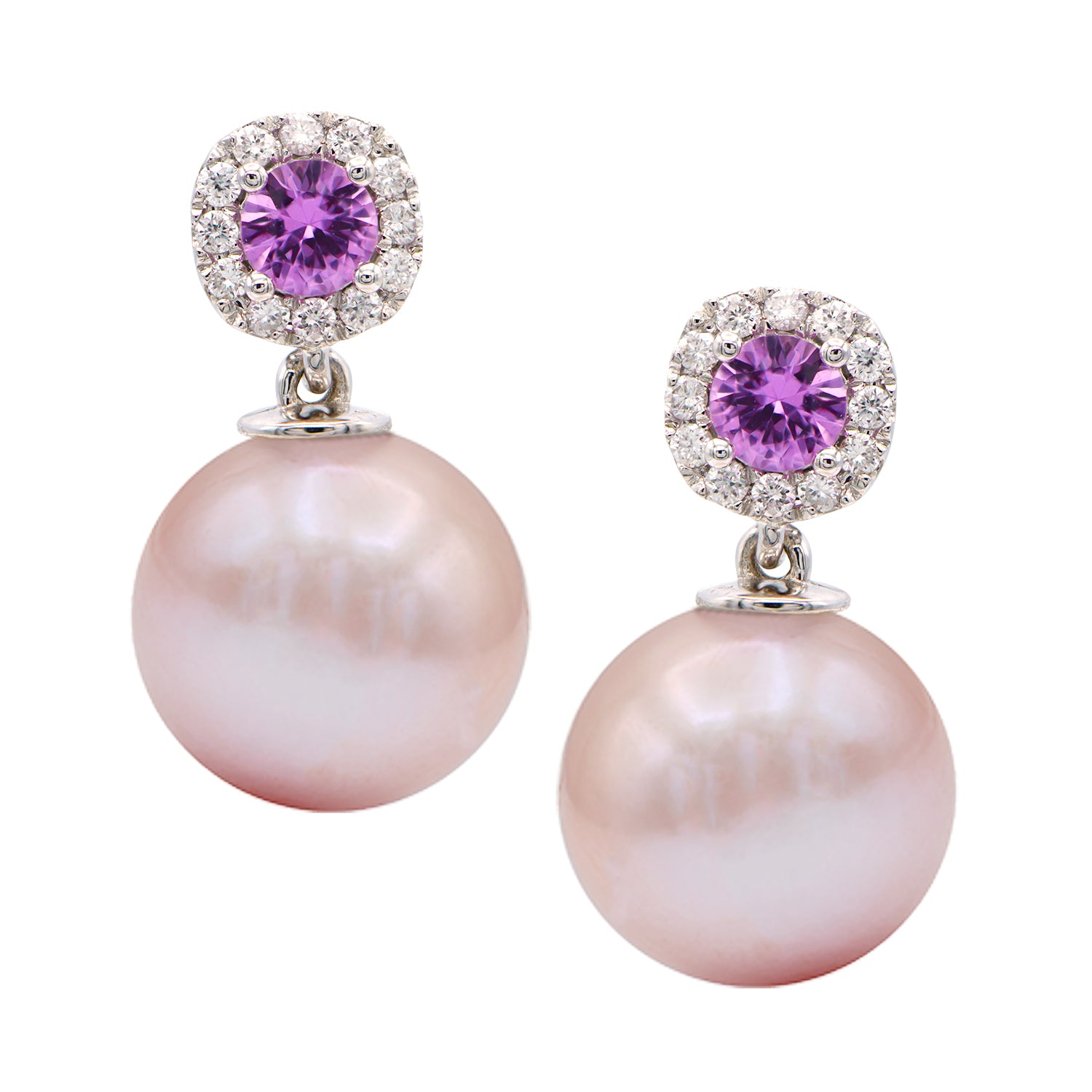 E012021PS-F - Earrings 14KW/1.3G P.FW 2PS-0.39CT 24RD-0.14CT 10-11mm