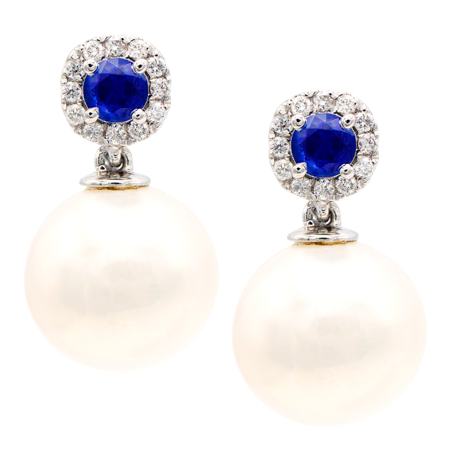 E012021S - Earrings 14KW/1.3G W.FW 2SAPP-0.39CT 24RD-0.14CT 10-11mm