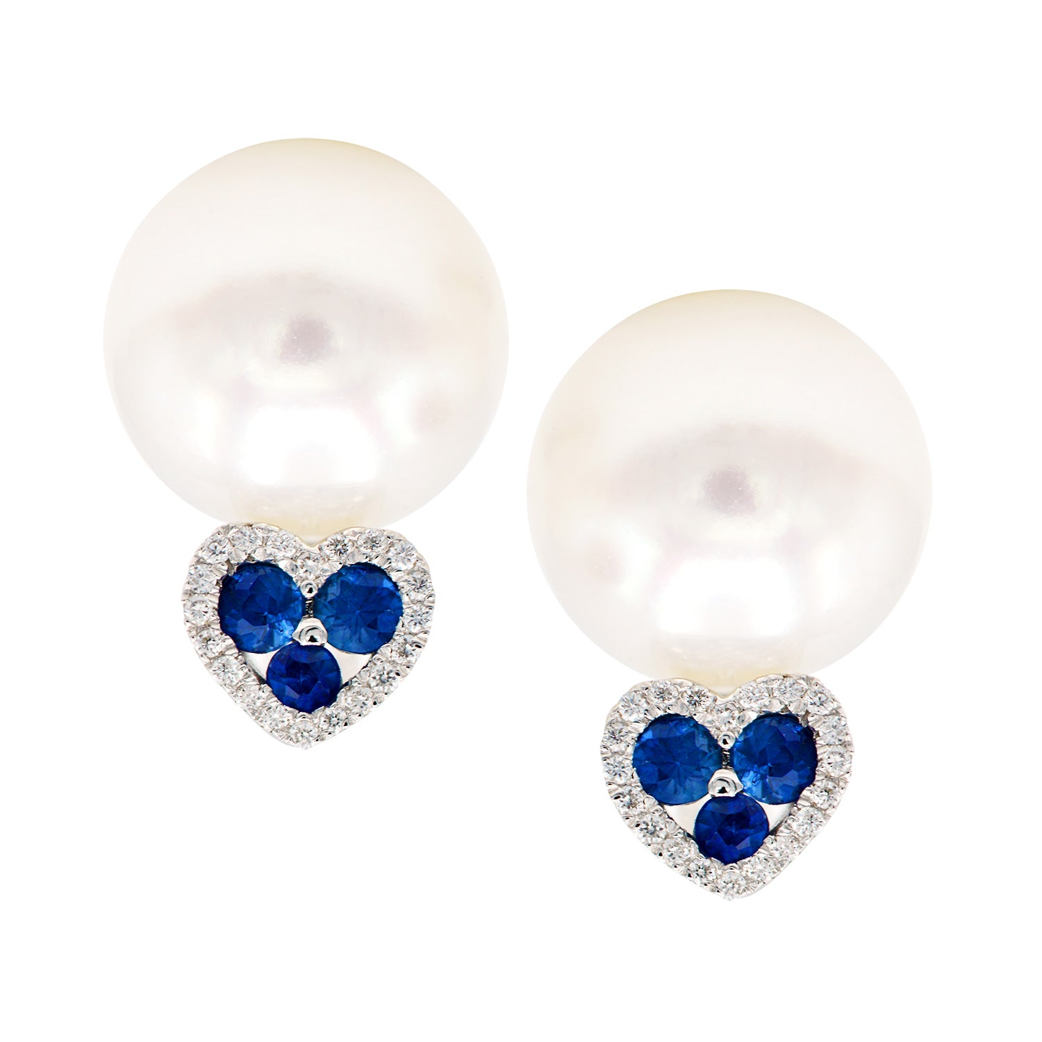 E012004S - Earrings 14KW/1.9G W.FW 6SAPP-0.29CT 40RD-0.08CT 9-10mm
