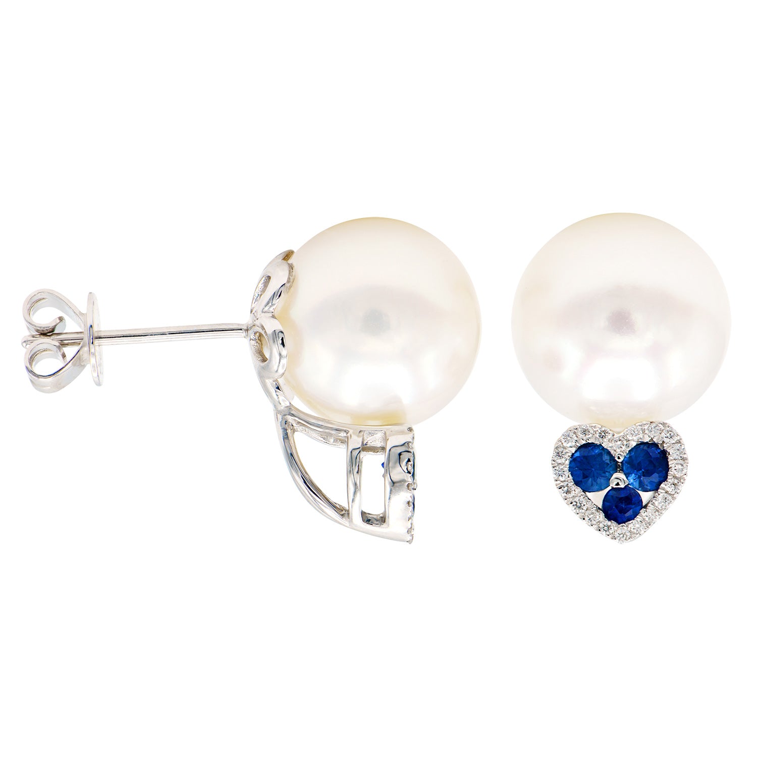 E012004S - Earrings 14KW/1.9G W.FW 6SAPP-0.29CT 40RD-0.08CT 9-10mm