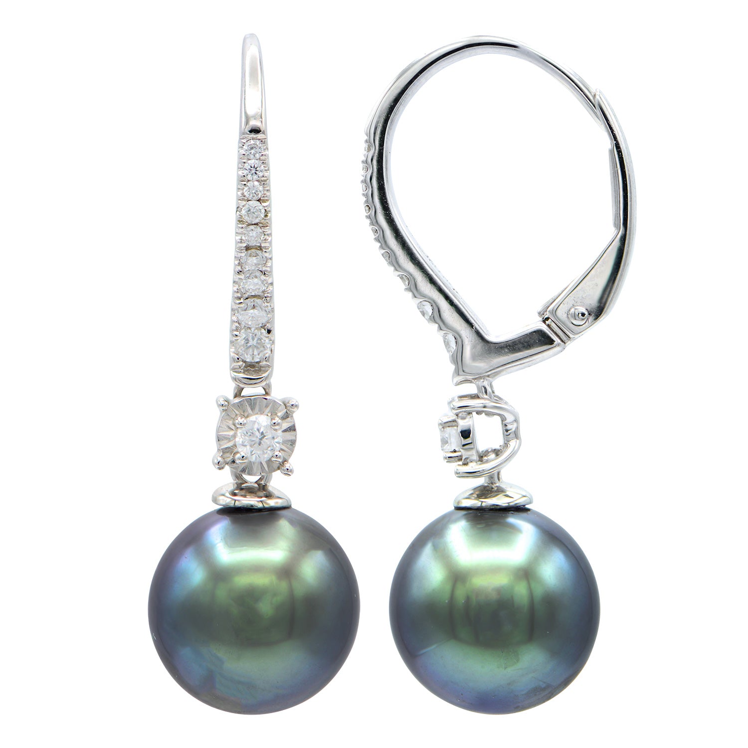 E012007-T - Earrings 14KW/1.9G Tahitian 20RD-0.19CT 9-10mm