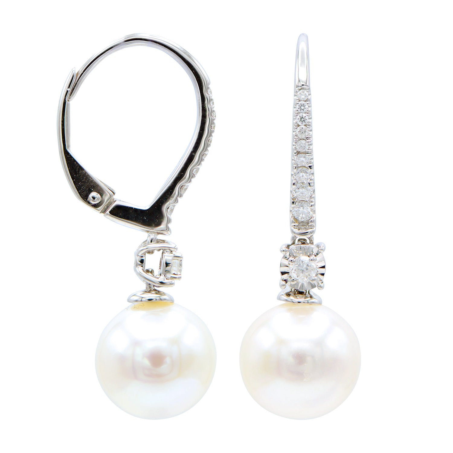 E012007-F - Earrings 14KW/1.9G W.FW 20RD-0.19CT 9-10mm AE112005