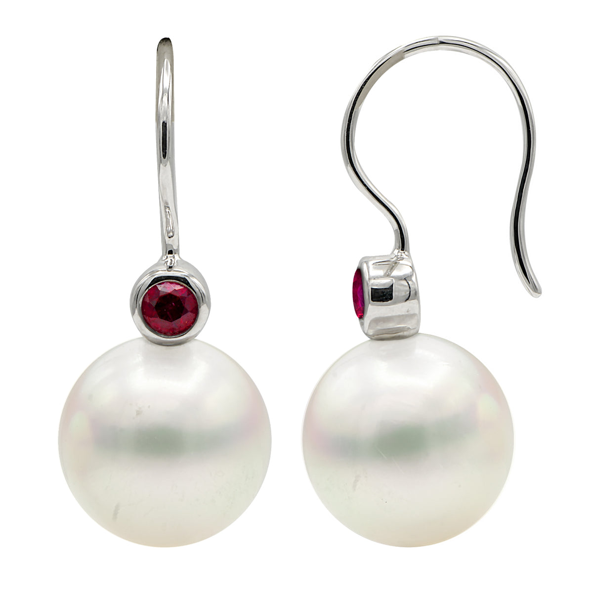 14K White Gold Freshwater Pearl Earrings, 9-10mm, 0.07ct