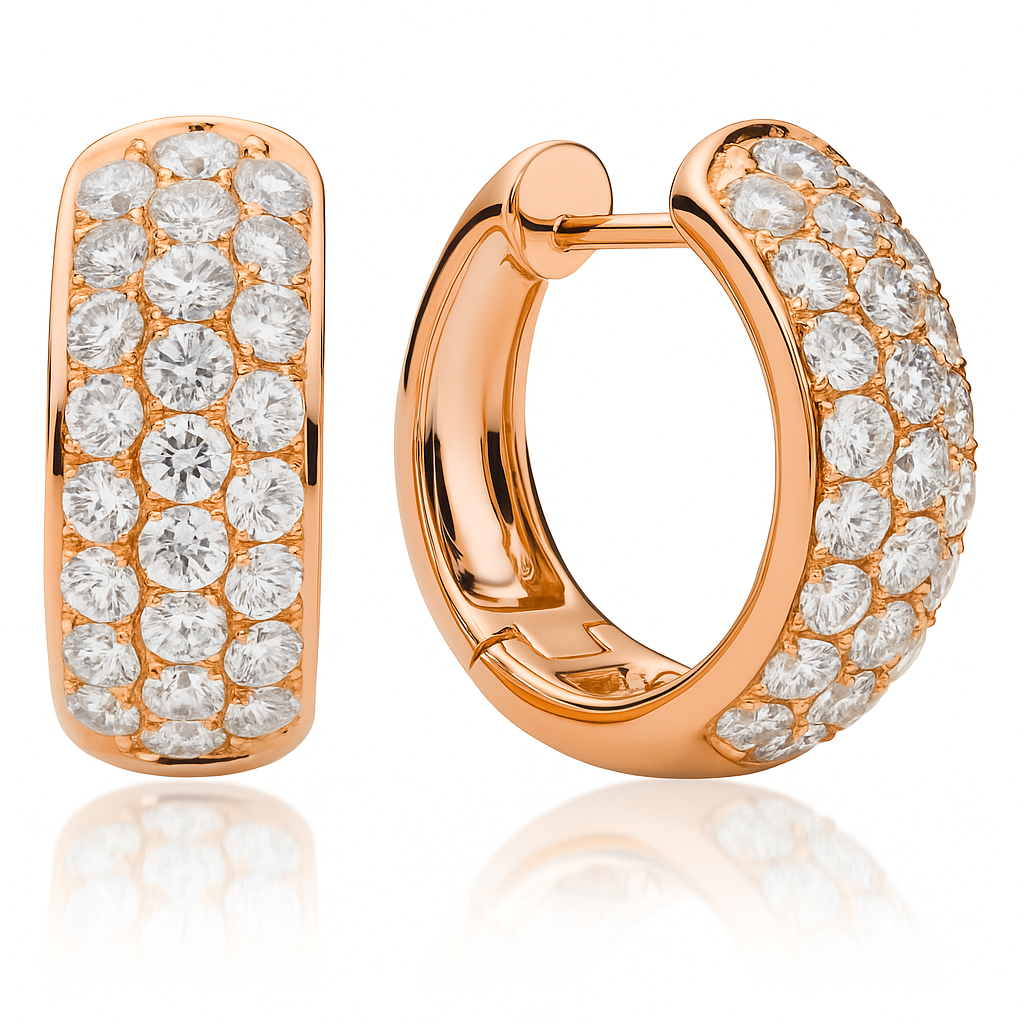 18K Rose Gold Diamond Huggie Earrings, 1.47ct