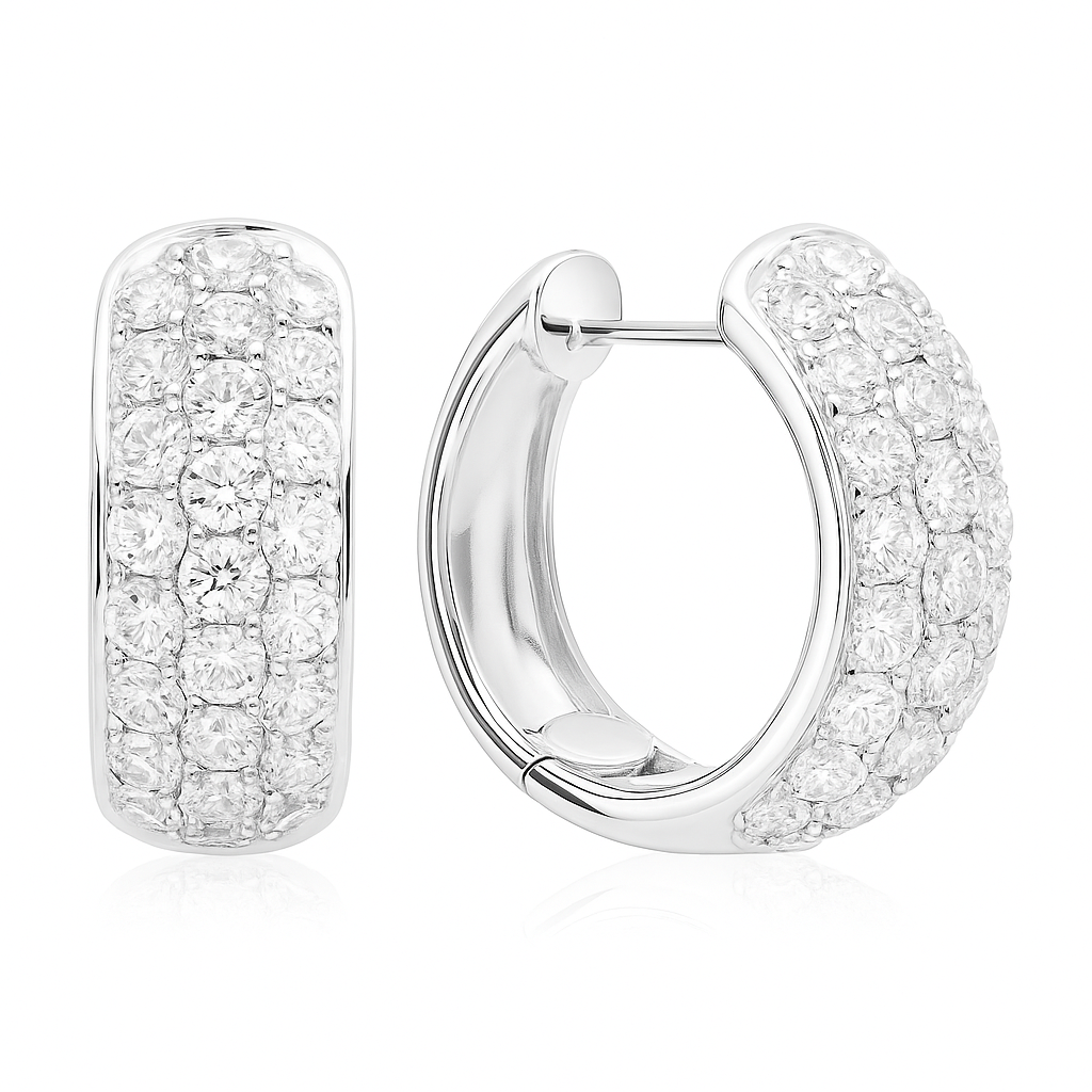 14K White Gold Three Row Diamond Hoops, 1.5ct