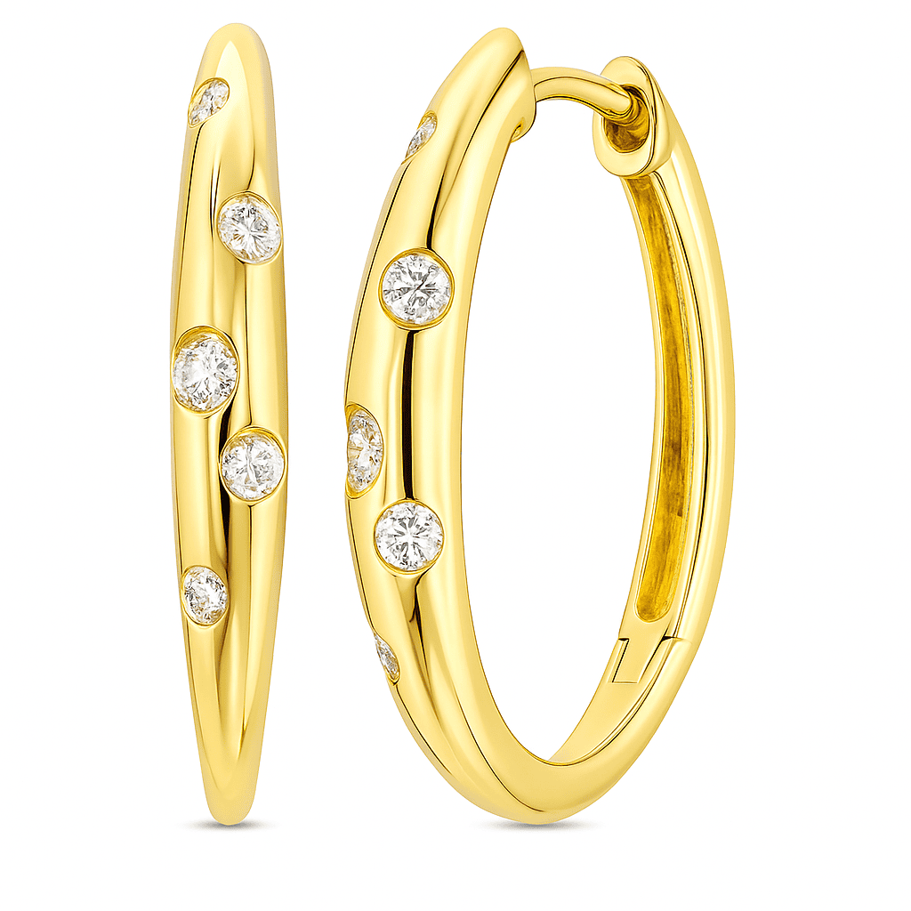 14K Yellow Gold Diamond Scatter Hoop, 0.18ct