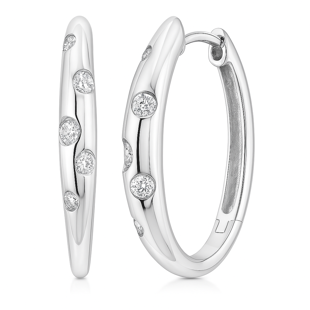 18K White Gold Diamond Hoop Earrings, 0.13ct