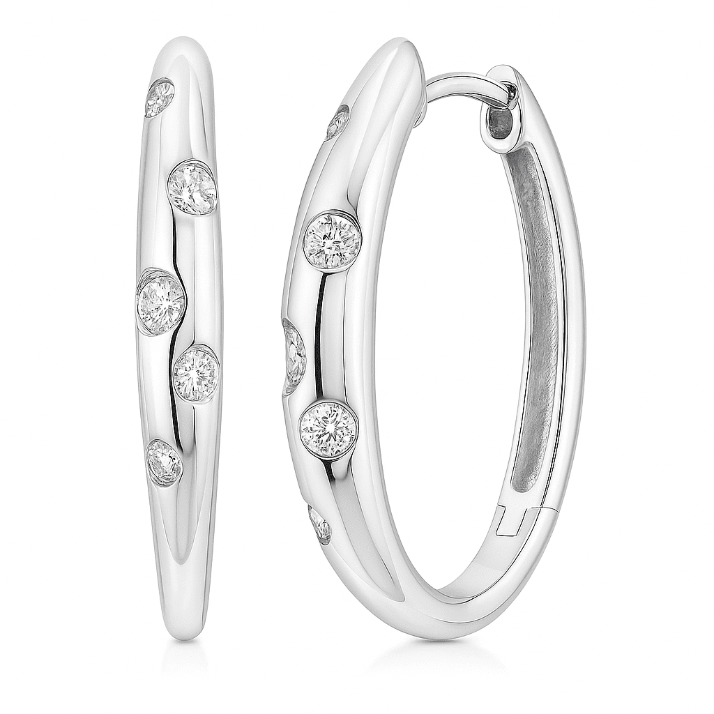 14K White Gold Diamond Scatter Hoop, 0.18ct