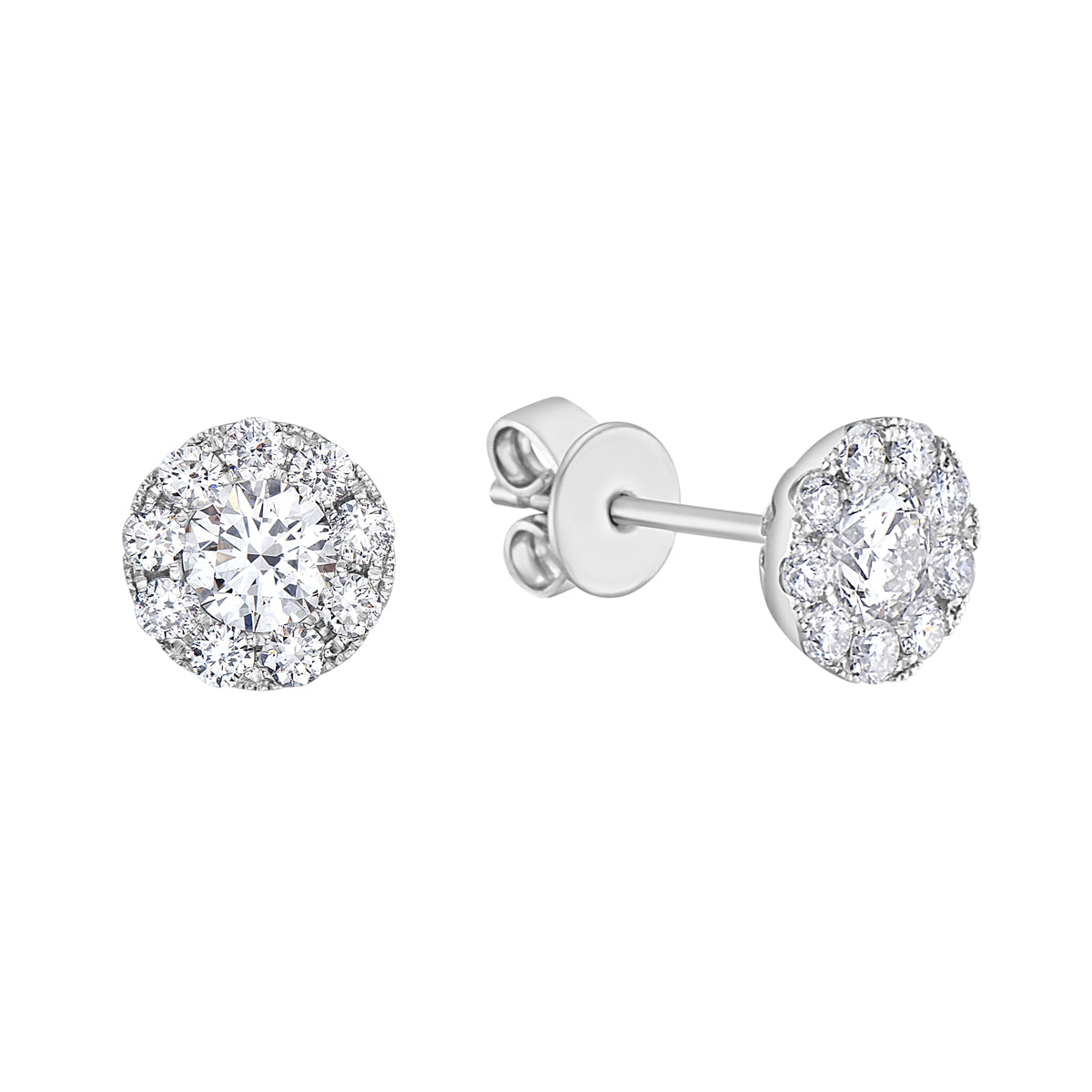 14K White Gold Diamond Large Cluster Stud, 0.78ct