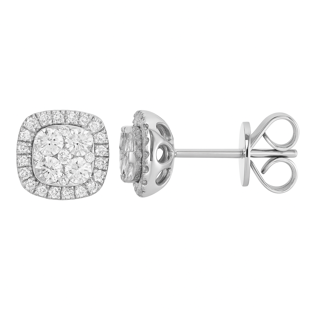 14K White Gold Yael Diamond Cluster Stud, 0.74ct